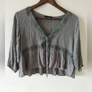 Streetwear society bonhomie lace up neckline with tie elastic sleeve crop top